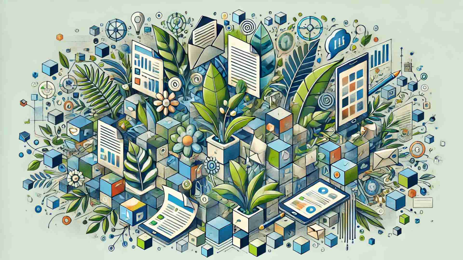 an illustration of plants and data in a cube
