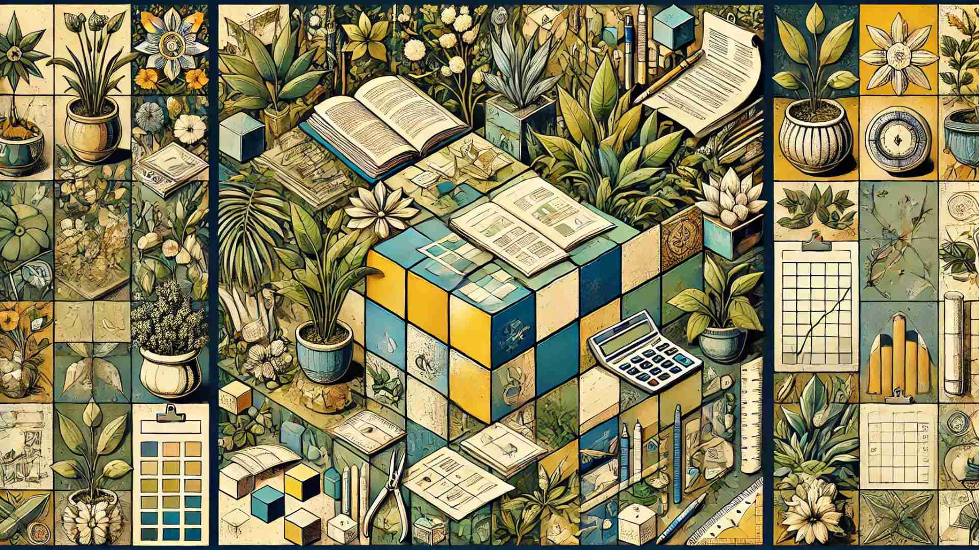 an illustration of plants and data collection tools