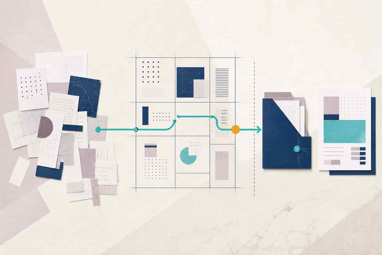 Abstract document path turning a sustainability request into an organised evidence pack and finished report