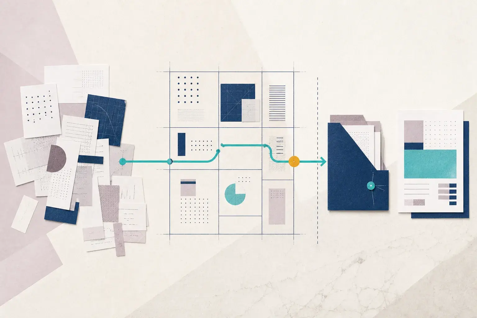 Abstract document path turning a sustainability request into an organised evidence pack and finished report