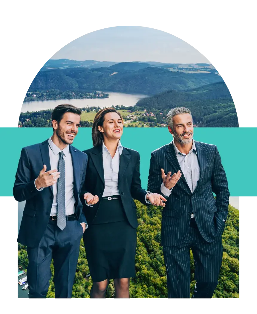 Three colleagues walking together while in discussion