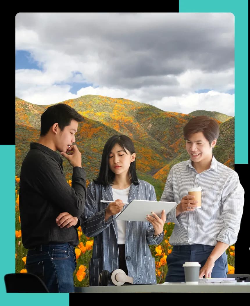 Three people talking about sustainability reports