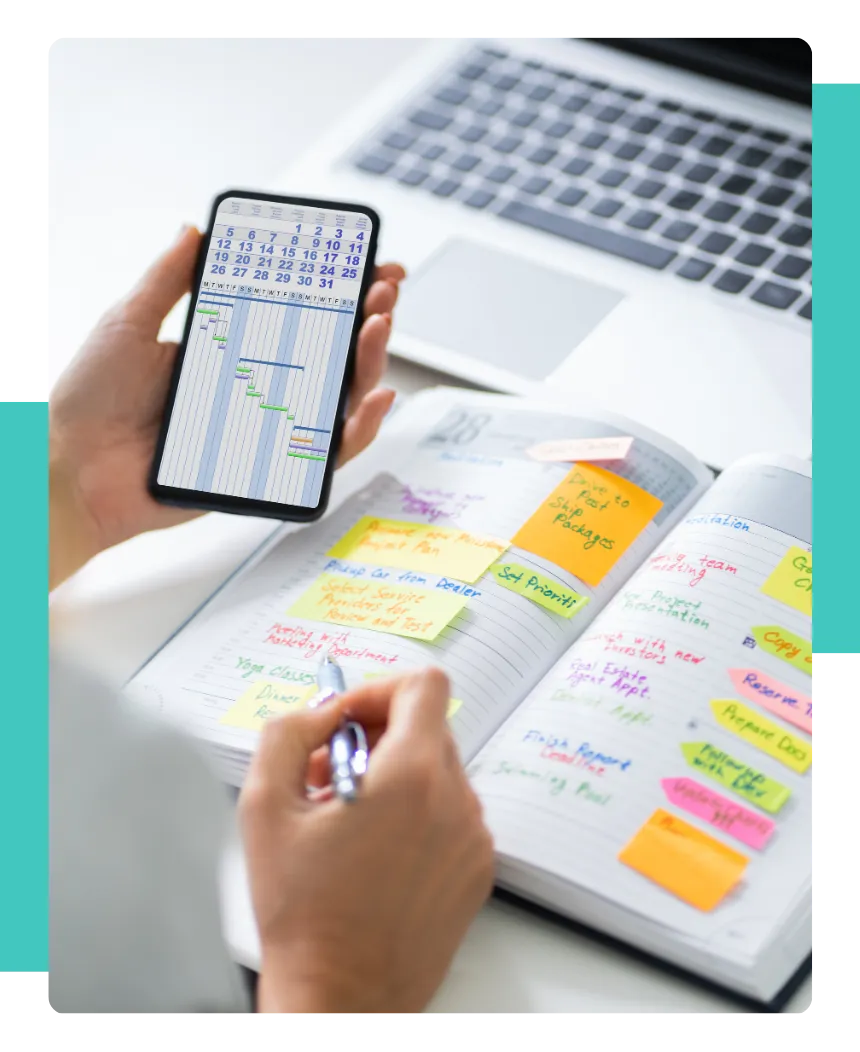 Een persoon die evenementen uitzet op een tijdlijn